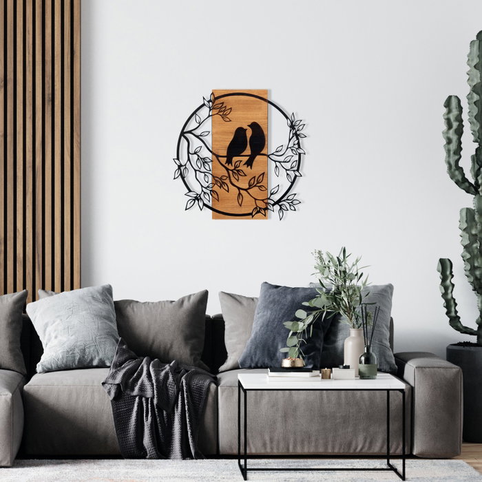 Wallity Birds In Love 1 Escultura de pared Negro y Nogal